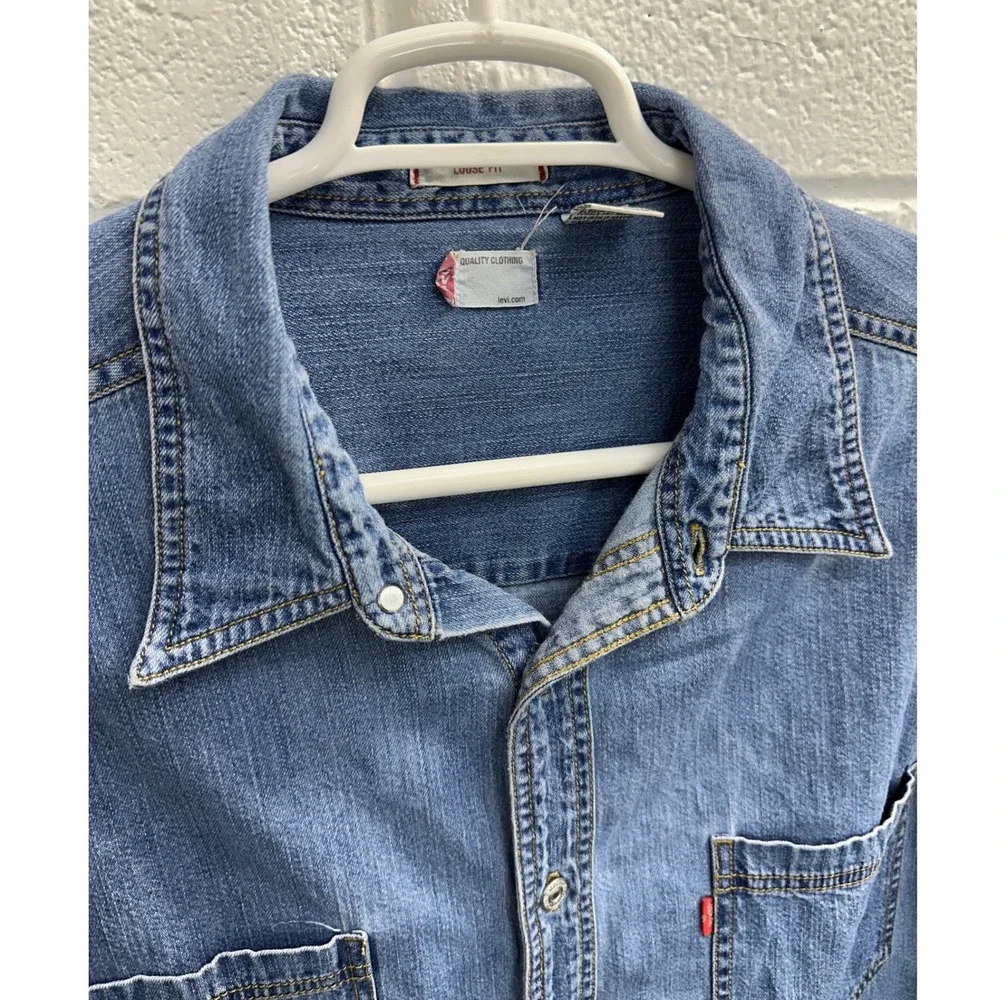 VTG Levi's Denim Shirt Blue Loose Fit Button Up Distressing / Mens XL
